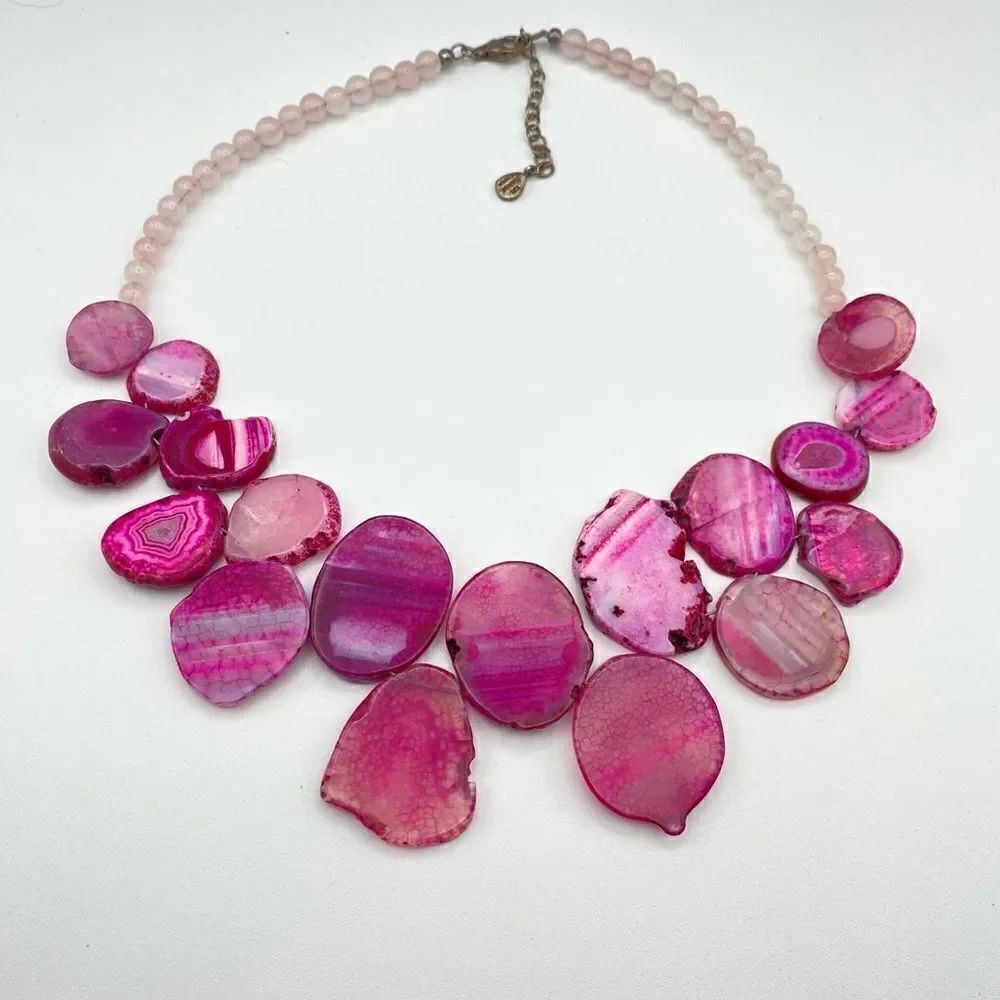Pink Slice Agate & Rose Quartz BARSE Sterling Silver Necklace